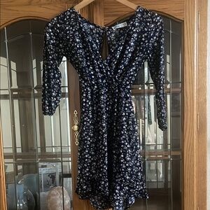 Hollister Blue Long Sleeve Plunge Wrap Dress